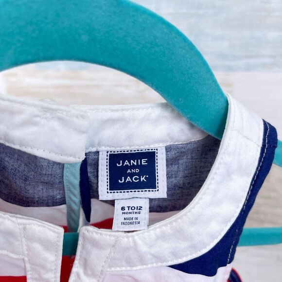 Janie & Jack Striped Split Neck Top Blue Red White Bow Baby Girl 6-12 Month - Picture 5 of 6